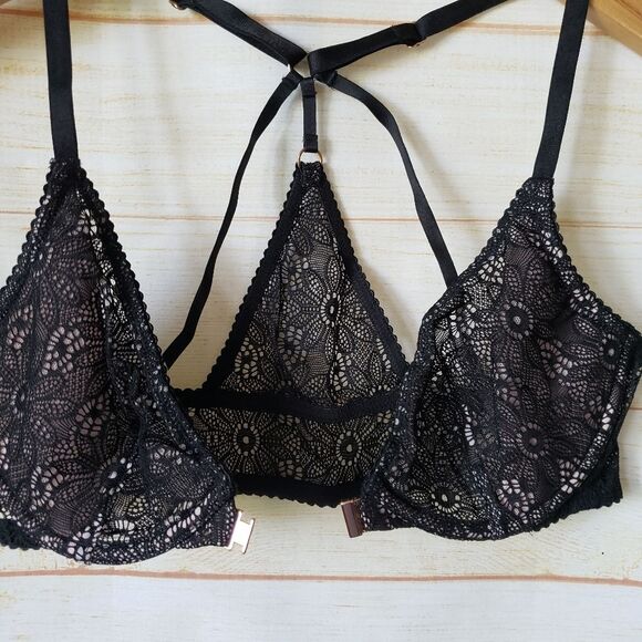 Victoria's Secret Very Sexy Lace Unlined Plunge Underwire Bra 34B Goth Black - Picture 8 of 13